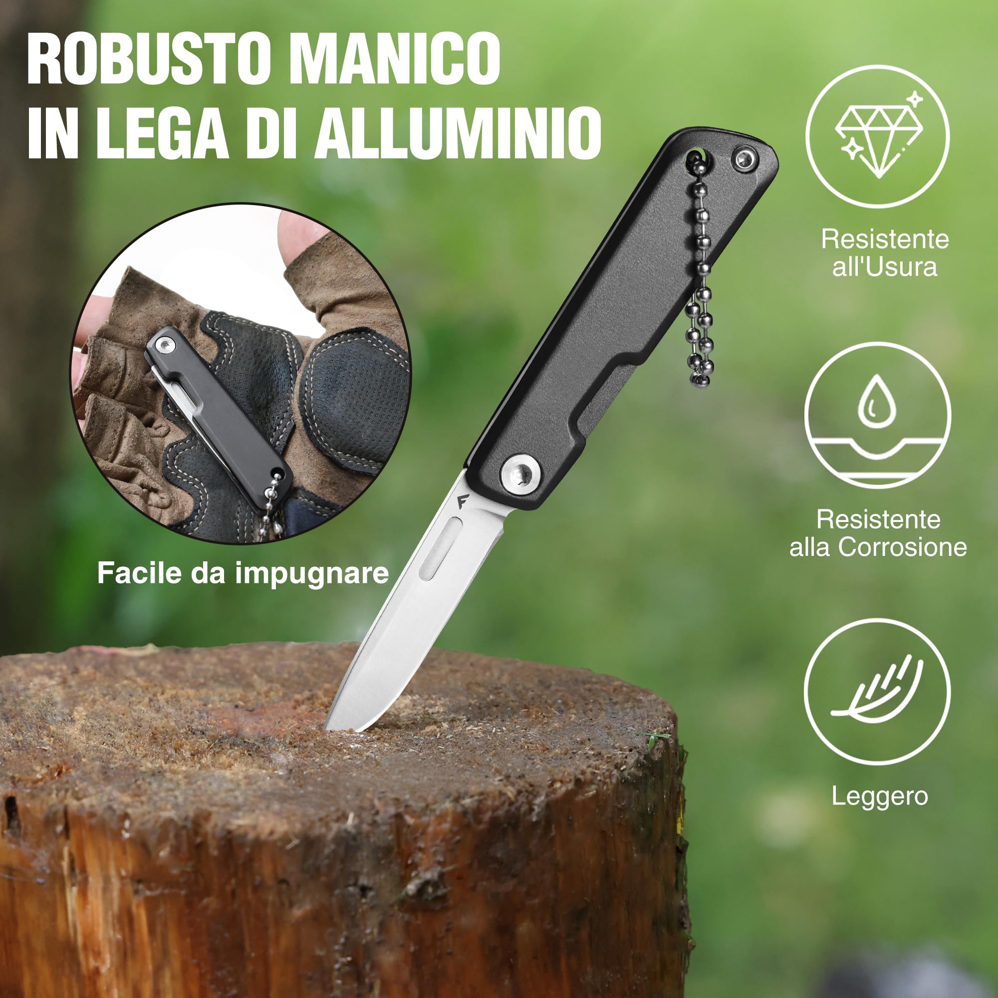 FLISSA Mini Coltello EDC, Lama Affilata in Acciaio 14C28N, Finitura CNC, Manico in Alluminio, Compatto e Portatile per Attività Quotidiane e Outdoor, Grigio