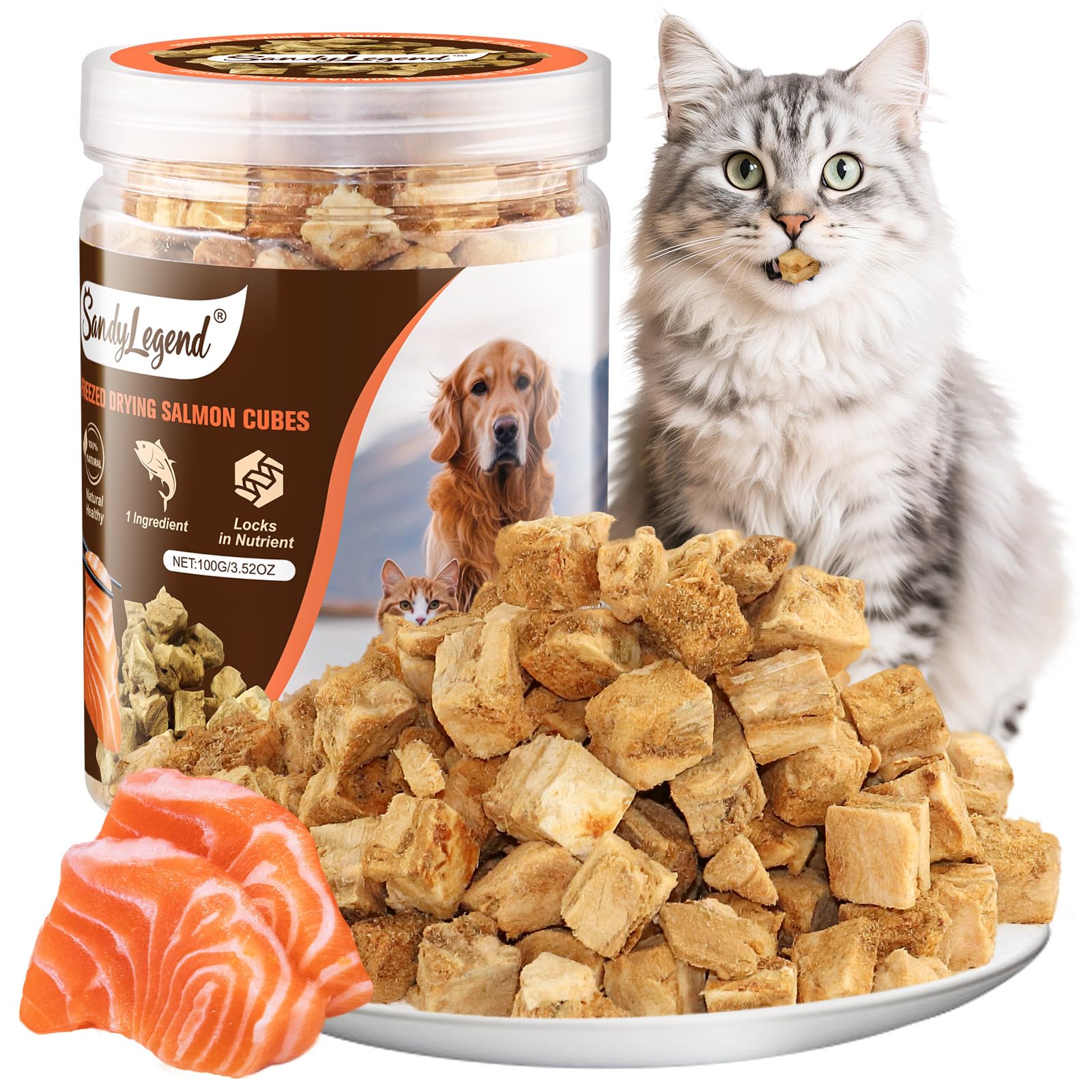 Salmon Freeze Dried Cat Treats, Salmon Cat Treat, 3.5oz Crunchy Cats Snacks