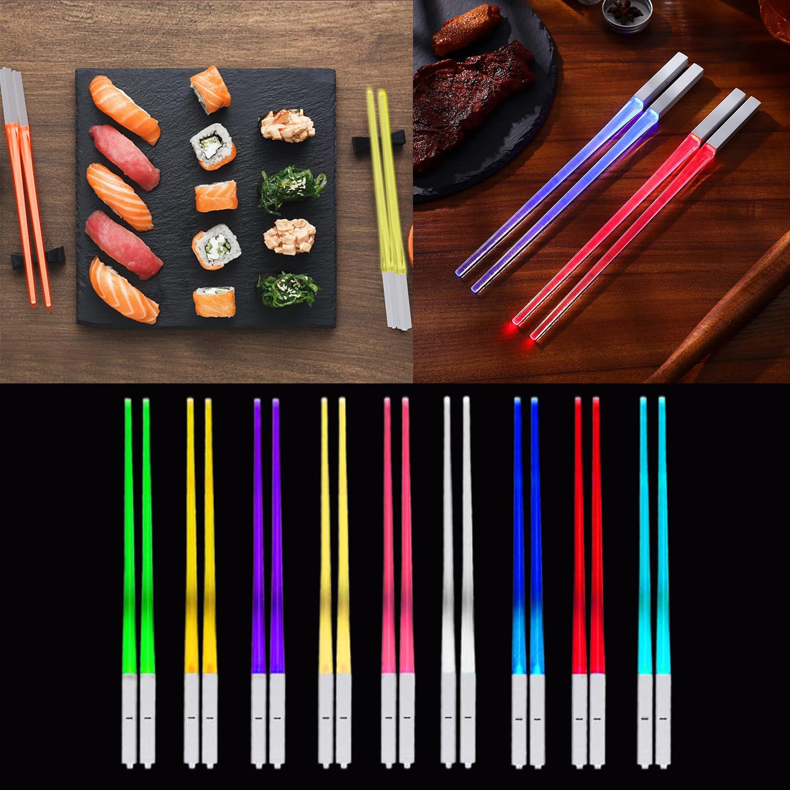 Golgner Bacchette Luminose LED Con Spada Laser, 2 Paia, 9 Colori, Ricaricabili, Lavabili In Lavastoviglie, Per Feste E Sushi