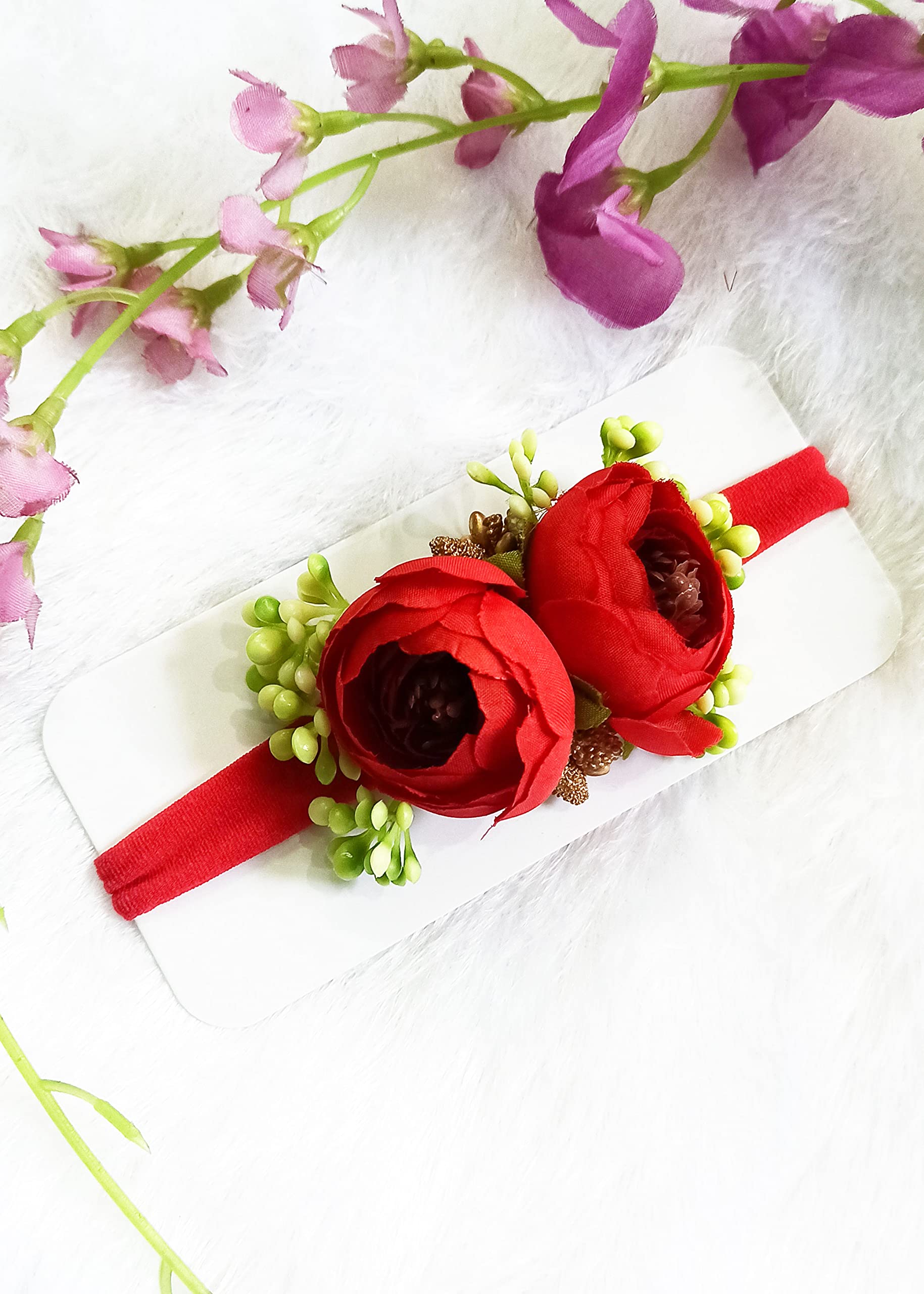 GenericLavitra Fashion headbands Peonies flower soft nylon hairbands for baby girls and kids infants Toddlers (age 0 to 10) - Pack of one (Red)