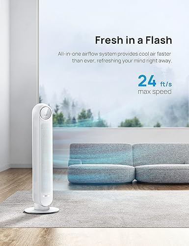 Miniatura 6 de Dreo Ventilador de torre de 42 pulgadas para dormitorio, ventiladores silenciosos de CC sin aspas de 25 DB, ventilador oscilante de 90 con control