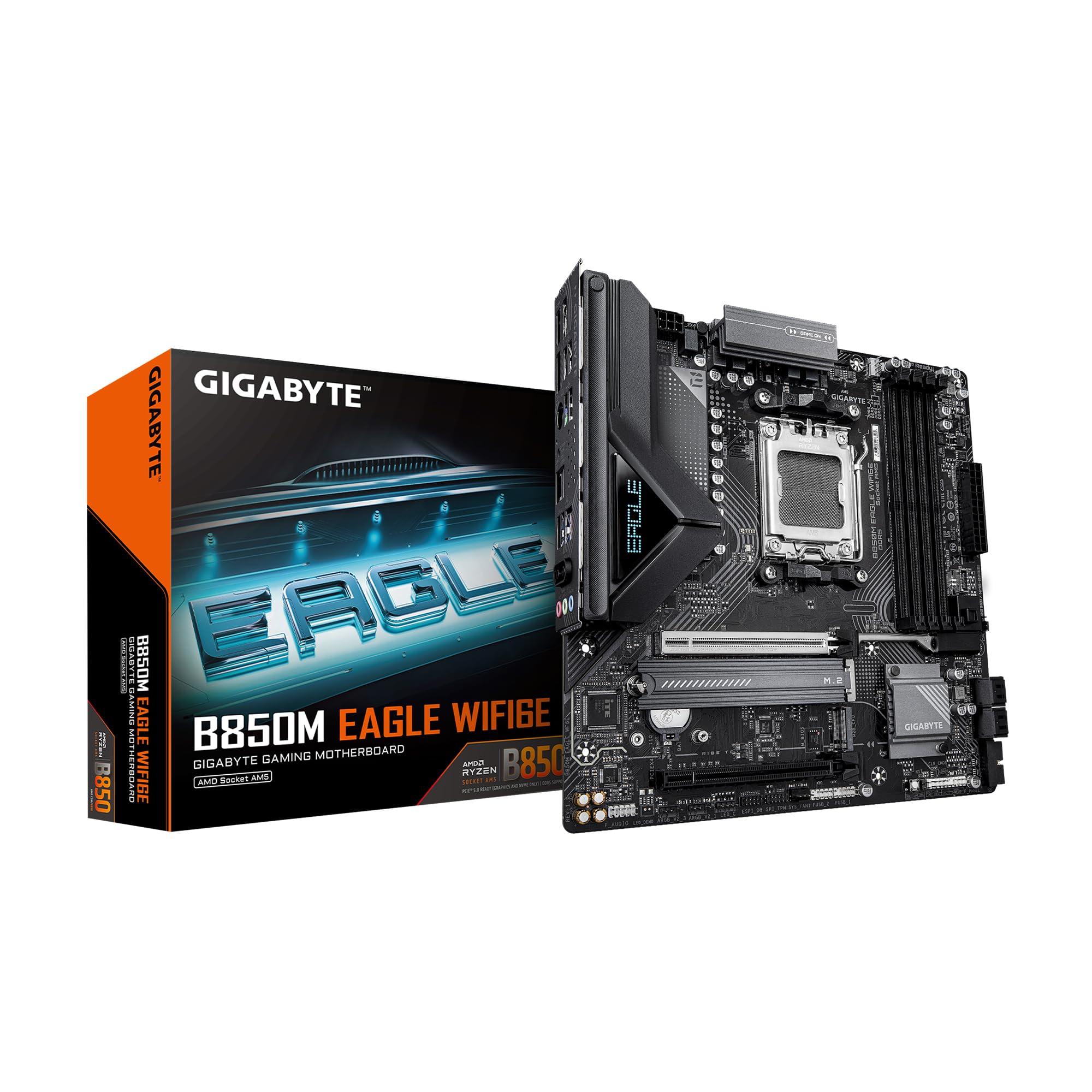 GIGABYTE B850M Eagle WIFI6E AMD AM5 Motherboard, M-ATX, DDR5, 2X M.2, PCIe 5.0, USB-C, USB 3.2 Gen 2, WIFI6E, 2.5GbE LAN, EZ-Latch, Wi-Fi EZ-Plug