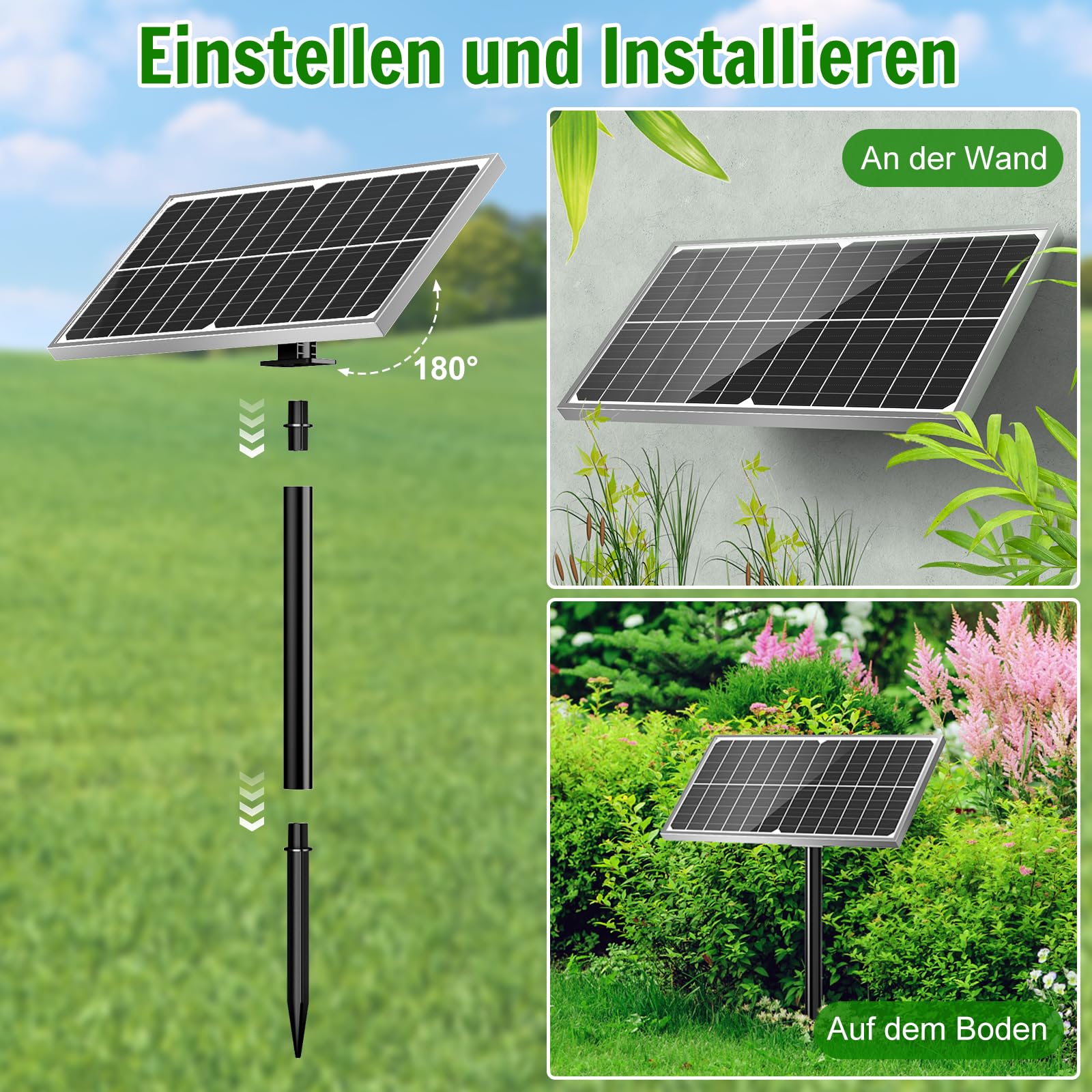 AMZtime 15W Solarbrunnen für Draussen, Solar Teichpumpe mit 6 Sprüh Effekten, Solar Fontäne Pumpe für Garten