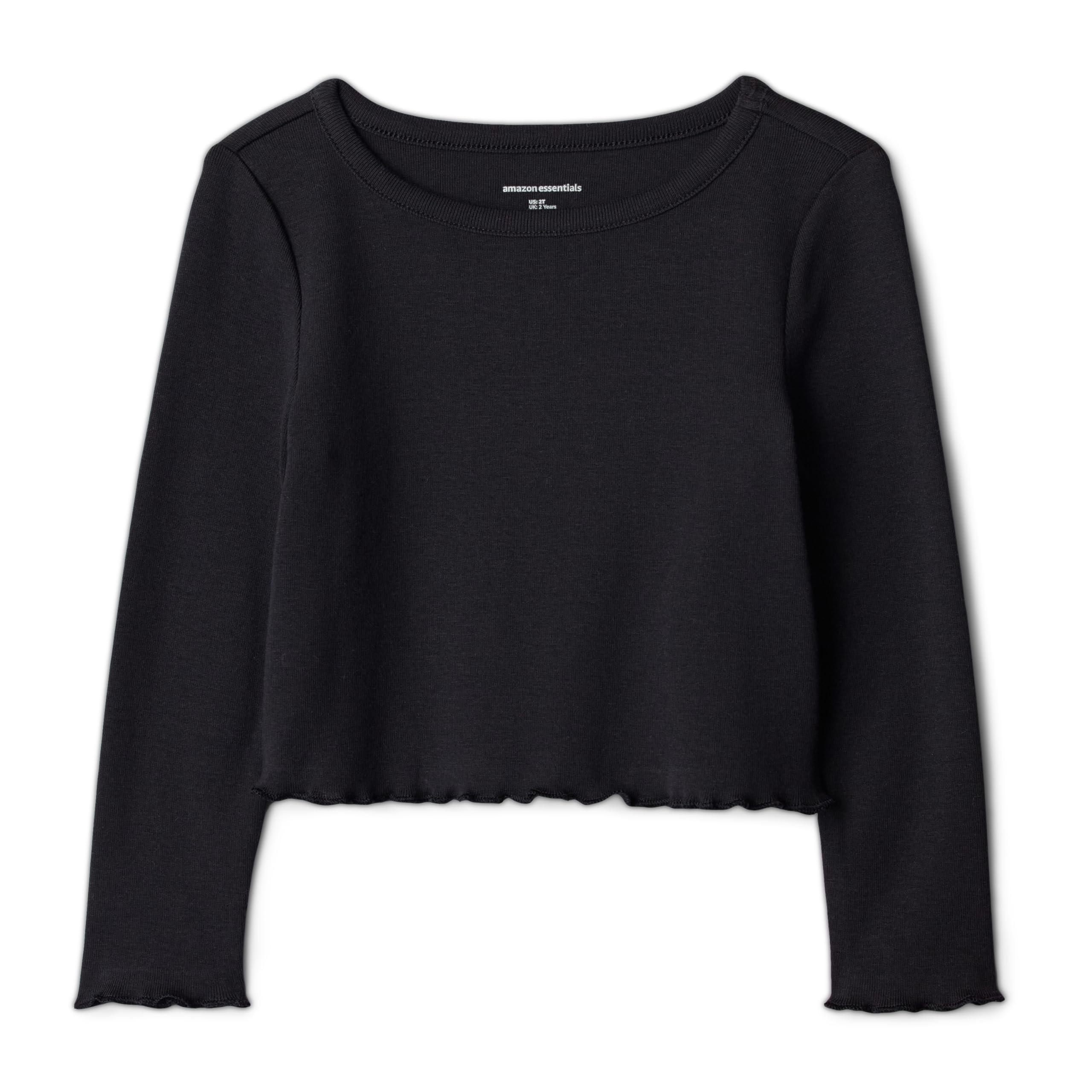 Amazon Essentials Girls and Toddlers Long-Sleeve Cropped Rib Top, Black, 3T