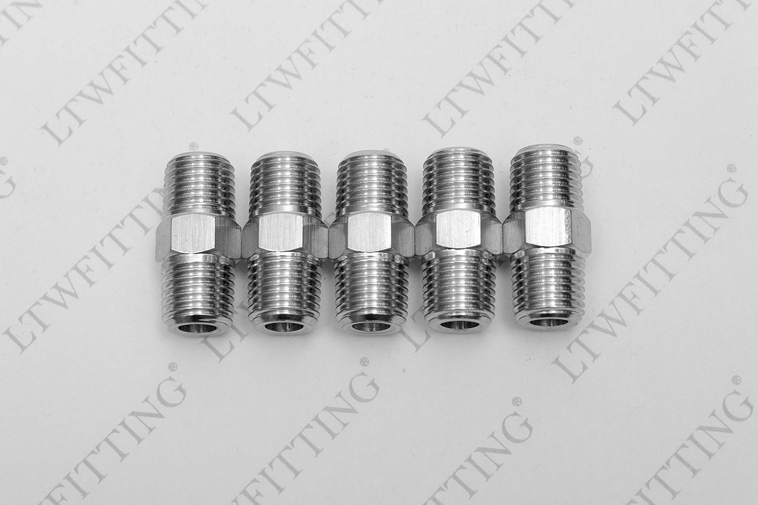 LTWFITTING Class 3000 Stainless Steel 316 Pipe Hex Nipple Fitting 1/4" Male NPT Air Fuel Water (Pack of 5)