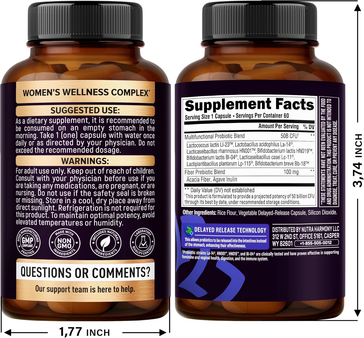 Probiotics for Women 50 Billion CFU - Vaginal Probiotics Clinically Proven for Yeast & pH Balance - Digestion & Bloating Relief - 8 Strains + Prebiotics - Delay Release - Made in USA, 60 Capsules - Image 2