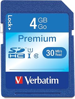 Verbatim 4GB Premium SDHC Memory Card UHS-I U1 Class 10 - 30MB/s Read, Water/Shock/Temp Proof Blue