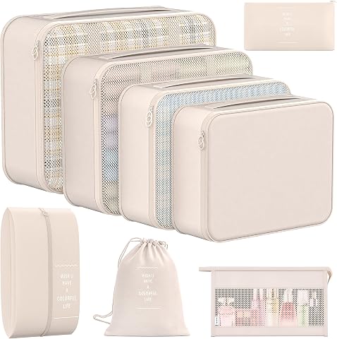 8 Set Packing Cubes for Travel, Anti-Tearing Luggage Orga...