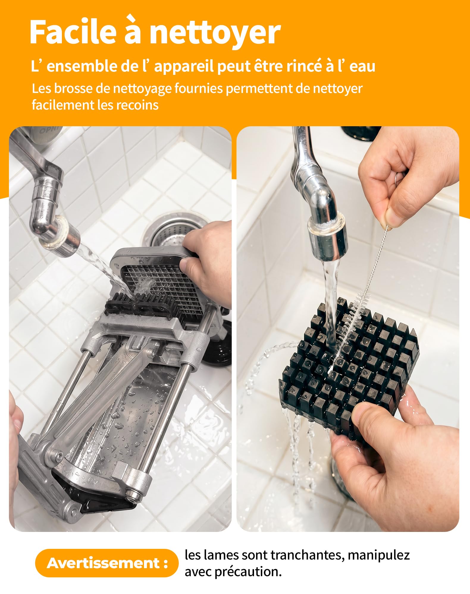 Coupe Frite Professionnel avec Lames 13 mm, 9 mm, 6.5 mm Coupe-Frites Manuel en Acier Inoxydable Coupe Patate frite pour Patates Douces, Carottes, Ignames et Concombres