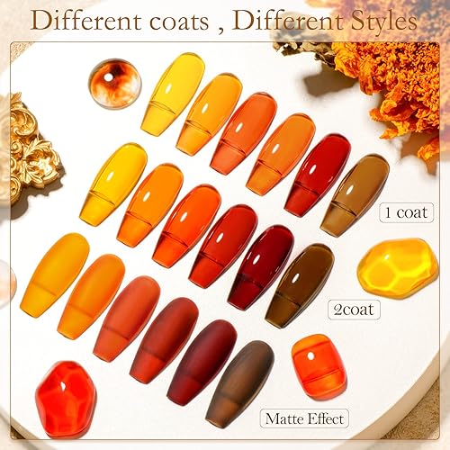 Miniatura 3 de MTSSII Esmalte de uñas de gel de cristal de gelatina, uñas translúcidas de concha de tortuga, vino, borgoña, rojo, coral, caramelo, naranja, ámbar,