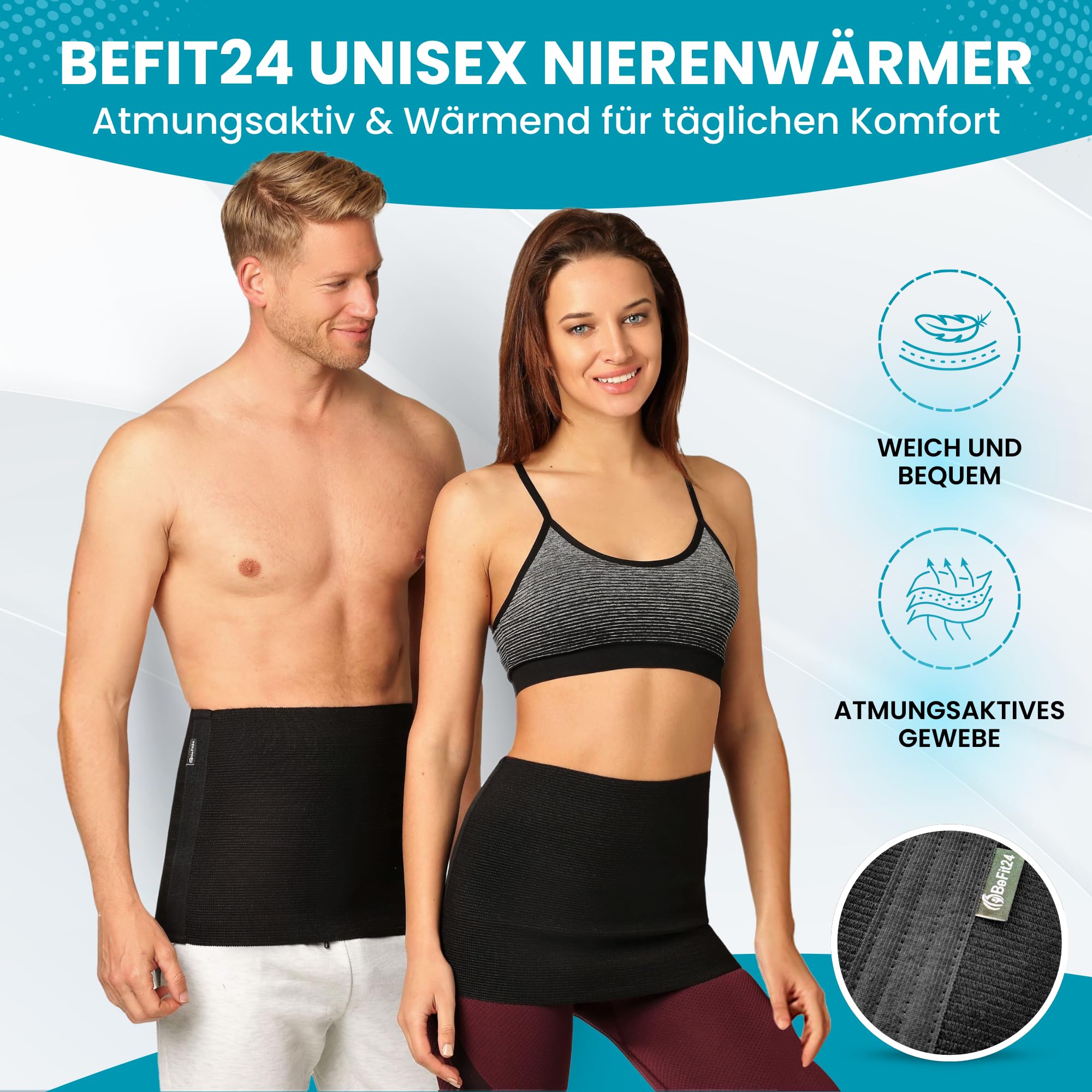 BeFit24 Unisex Nierenwärmer aus Merino und Baumwolle für Damen und Herren Rückenwärmer, Nierengurt, wärmend, atmungsaktiv, flexibel für Sport Freizeit Alltag und Winter Sommer Nutzung