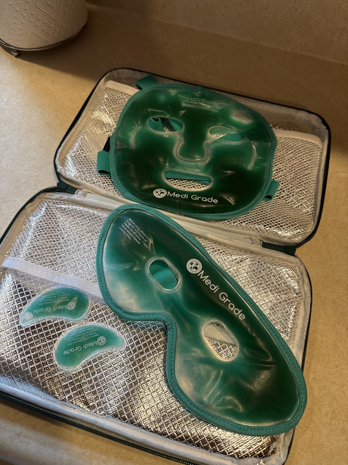 Medi Grade Cooling Ice Face Mask and Cooling Eye Mask for Puffy Eyes & Migraine Relief - Self Care Face Ice Pack with ChillGel Face Ice Mask Technology - Cooling Face Mask, Eye Pads and Bag
