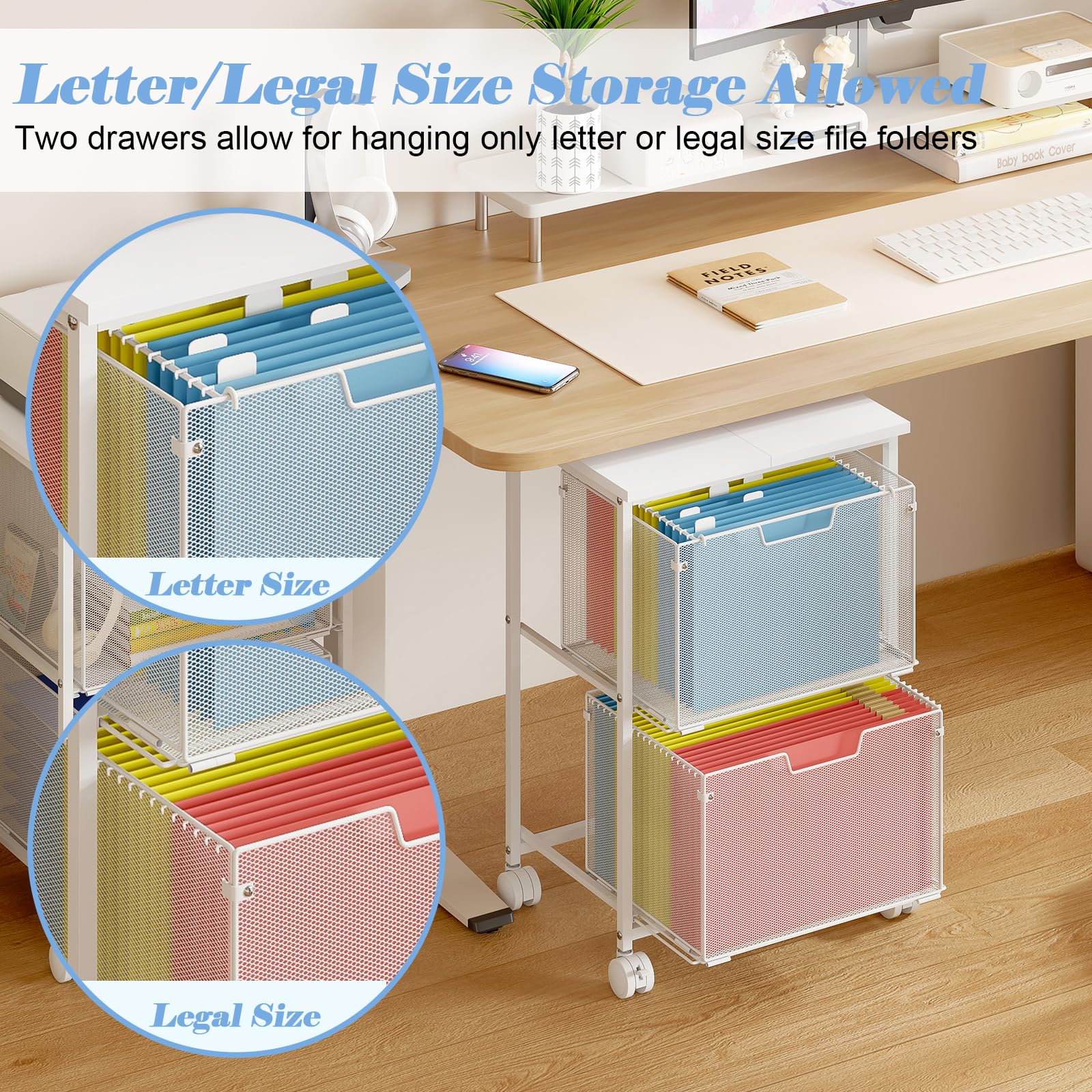 Sbanmao Archivador rodante para carta/legal, color blanco, 2 cajones, para oficina en casa