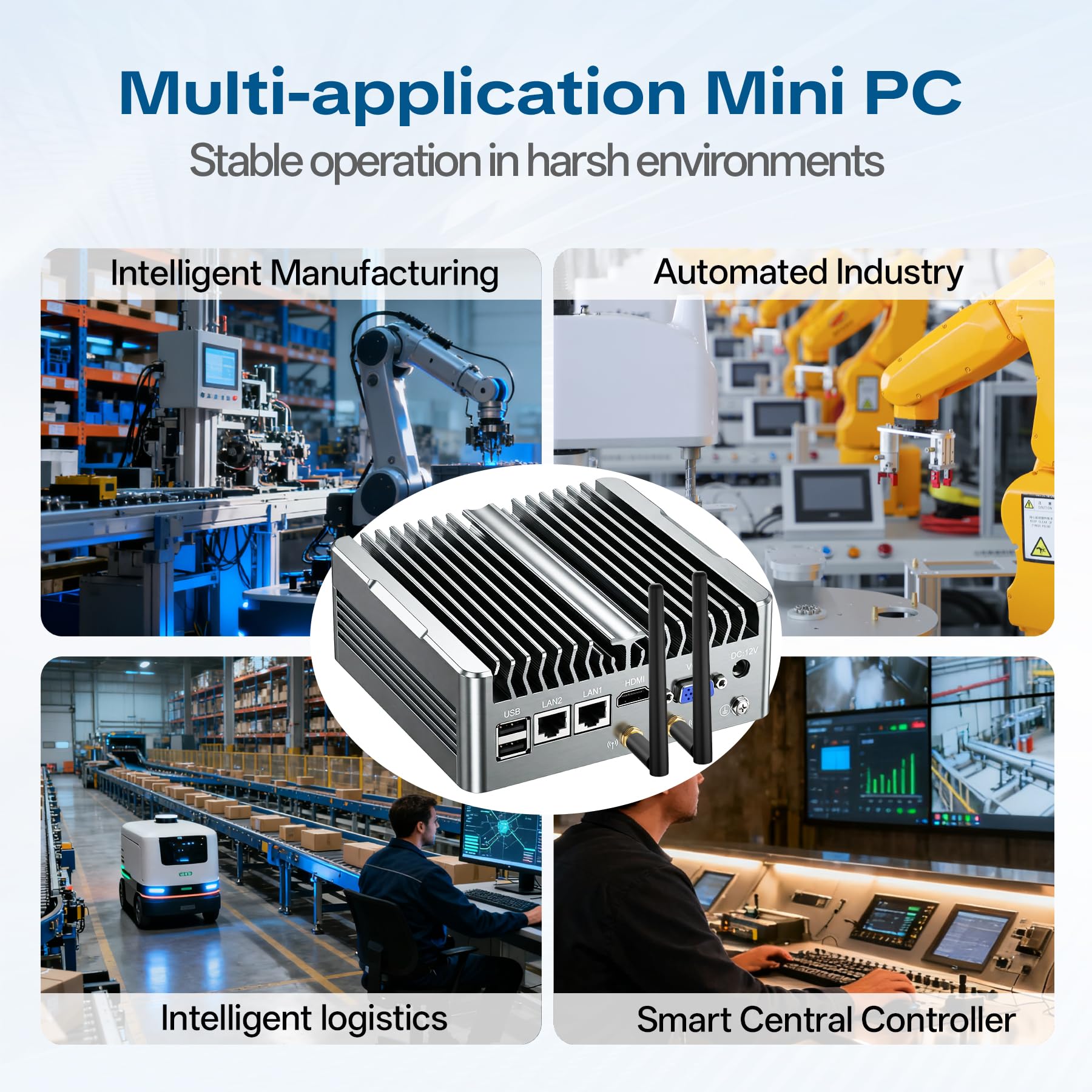 Mini PC Fanless,Computer Industriale Core i5-8250U,Display 4K HDMI+VGA,2RS232 Seriale,2RJ45 LAN,6USB,Windows 11 Pro,Auto Power On & Wake-on-LAN,Case in Metallo(16GB RAM 512GB SSD)