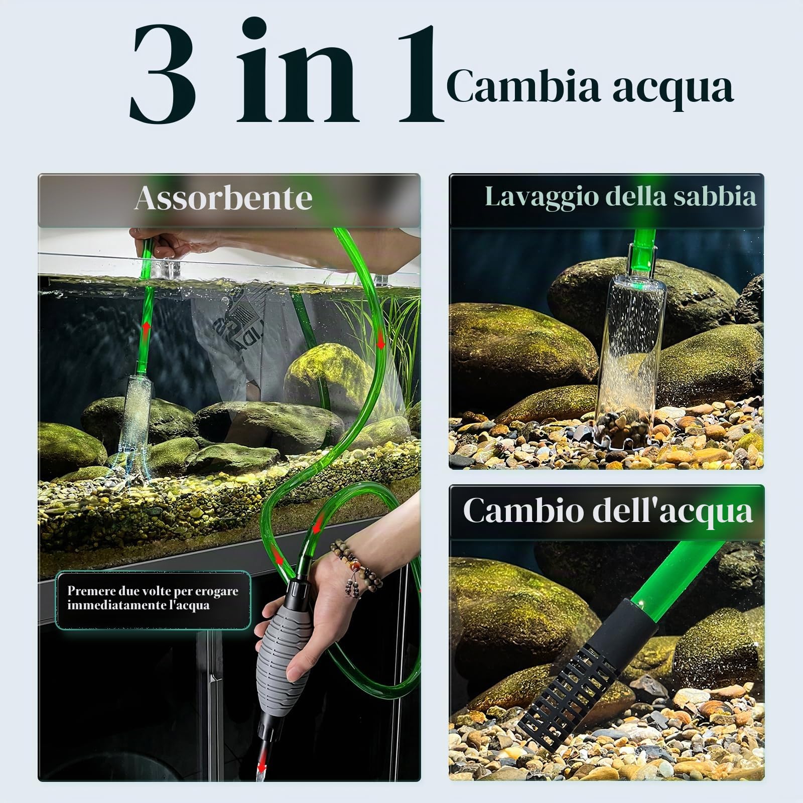 Cambio d'Acqua per Acquario, Detergente per Ghiaia per acquari Kit con sifone, vestito per il cambio dell'acqua dell'acquario e la pulizia della sabbia dell'acquario
