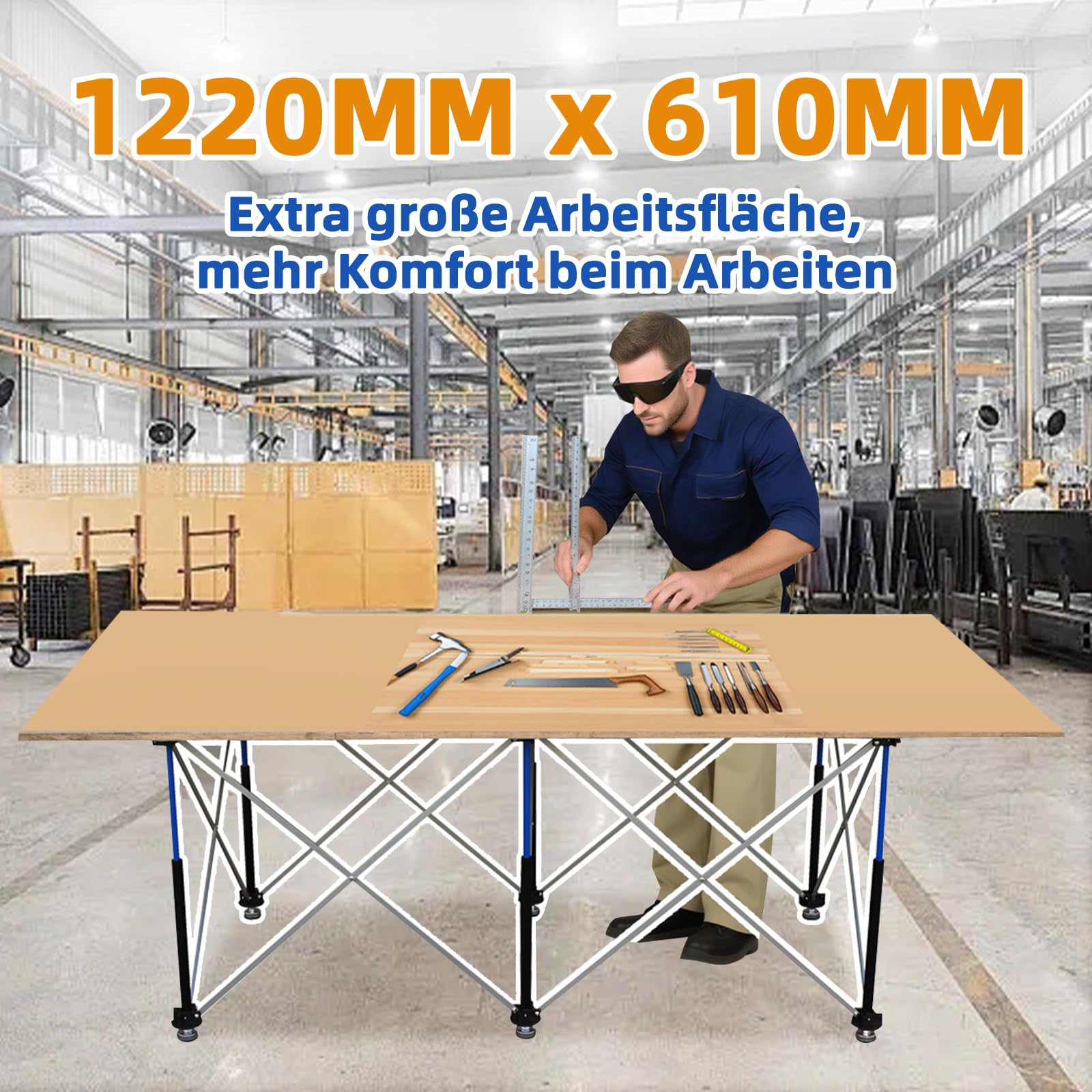 SoonTools Banco de trabajo plegable de 6 patas, portátil, con una capacidad de 1100 kg, caballete plegable de montaje rápido para carpintería, bricolaje, construcción, proyectos al aire libre