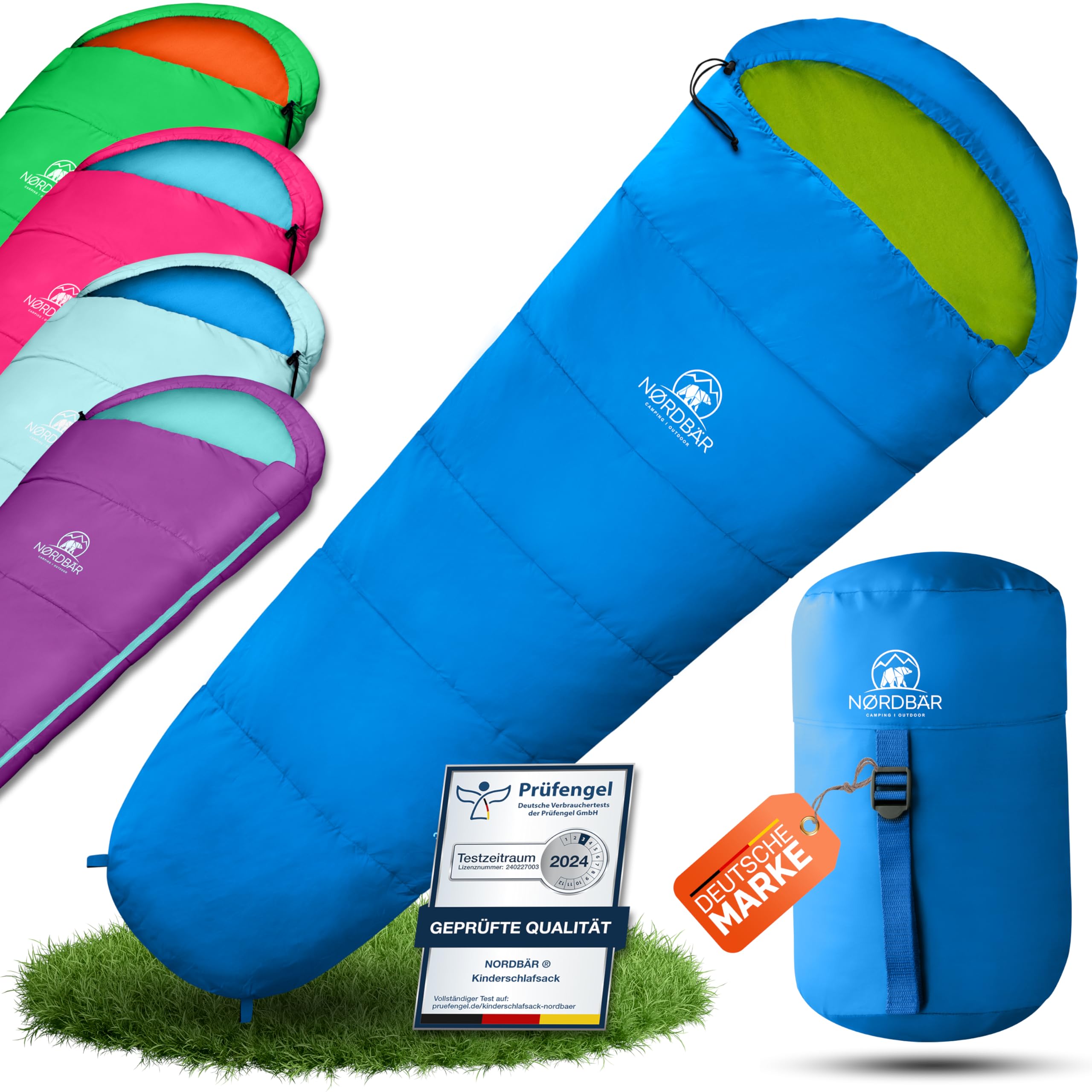 NORDBÄR® Kinderschlafsack für Jungs & Mädchen bis 145 cm Körpergröße | Innenfutter aus 100% Baumwolle | Mumienschlafsack leicht & warm | Kinder Outdoor Schlafsack [1200g] | Camping Kinderschlafsäcke