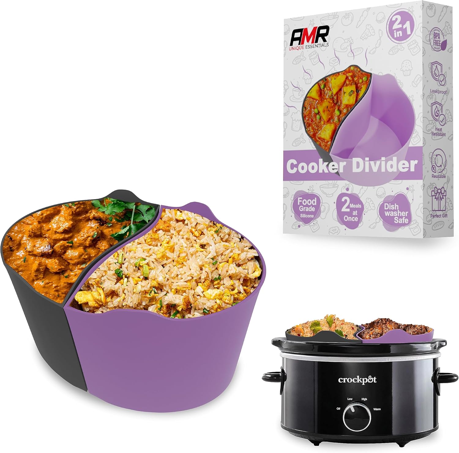 AMR Slow Cooker Liners, 2in1 Oval Silicone Crockpot Liner