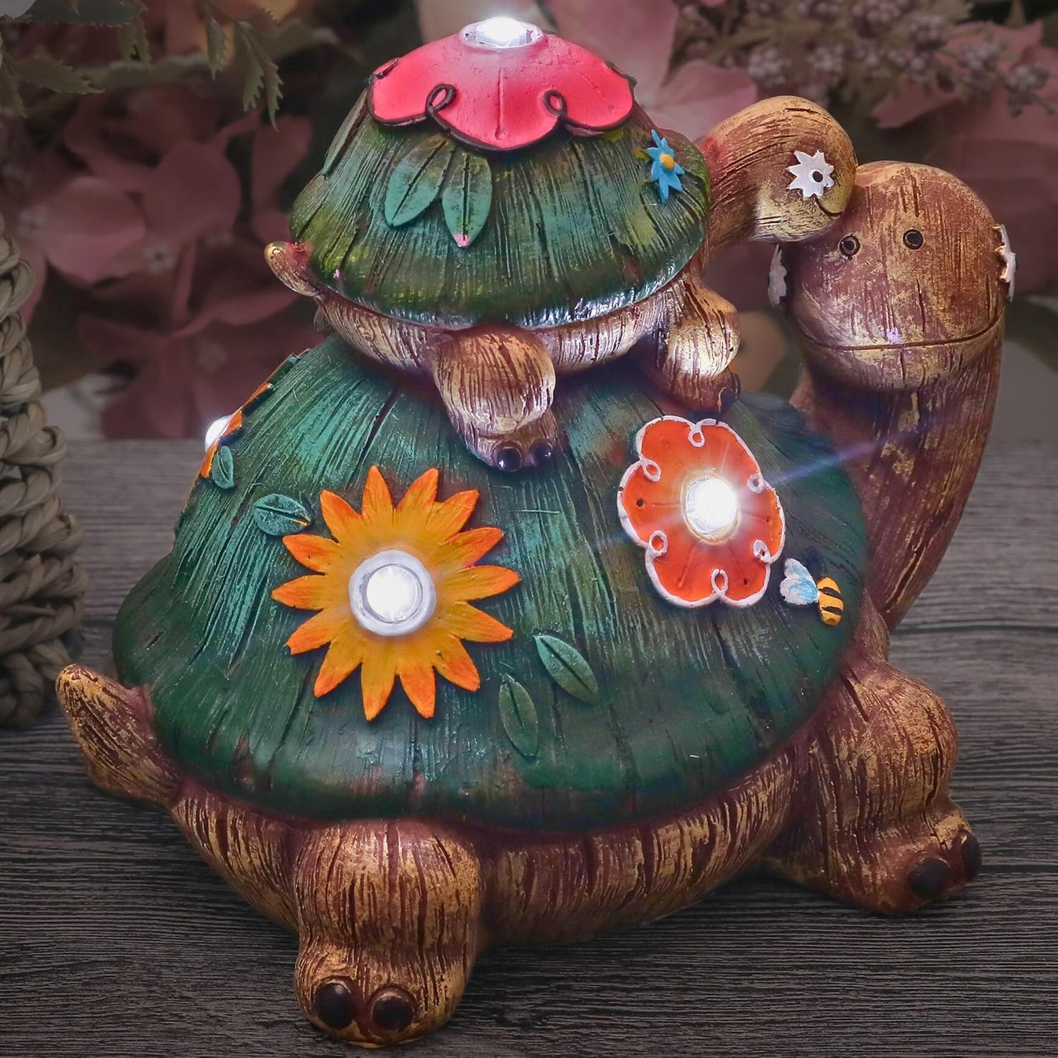 TERESA'S COLLECTIONS Gartendeko für Draußen Schildkröten Mutter und Baby Gartenfiguren Wasserfest Solar Gartenbeleuchtung Gartendeko aus Kunstharz 11cm Balkon Hof Mutter Tochter Geschenk