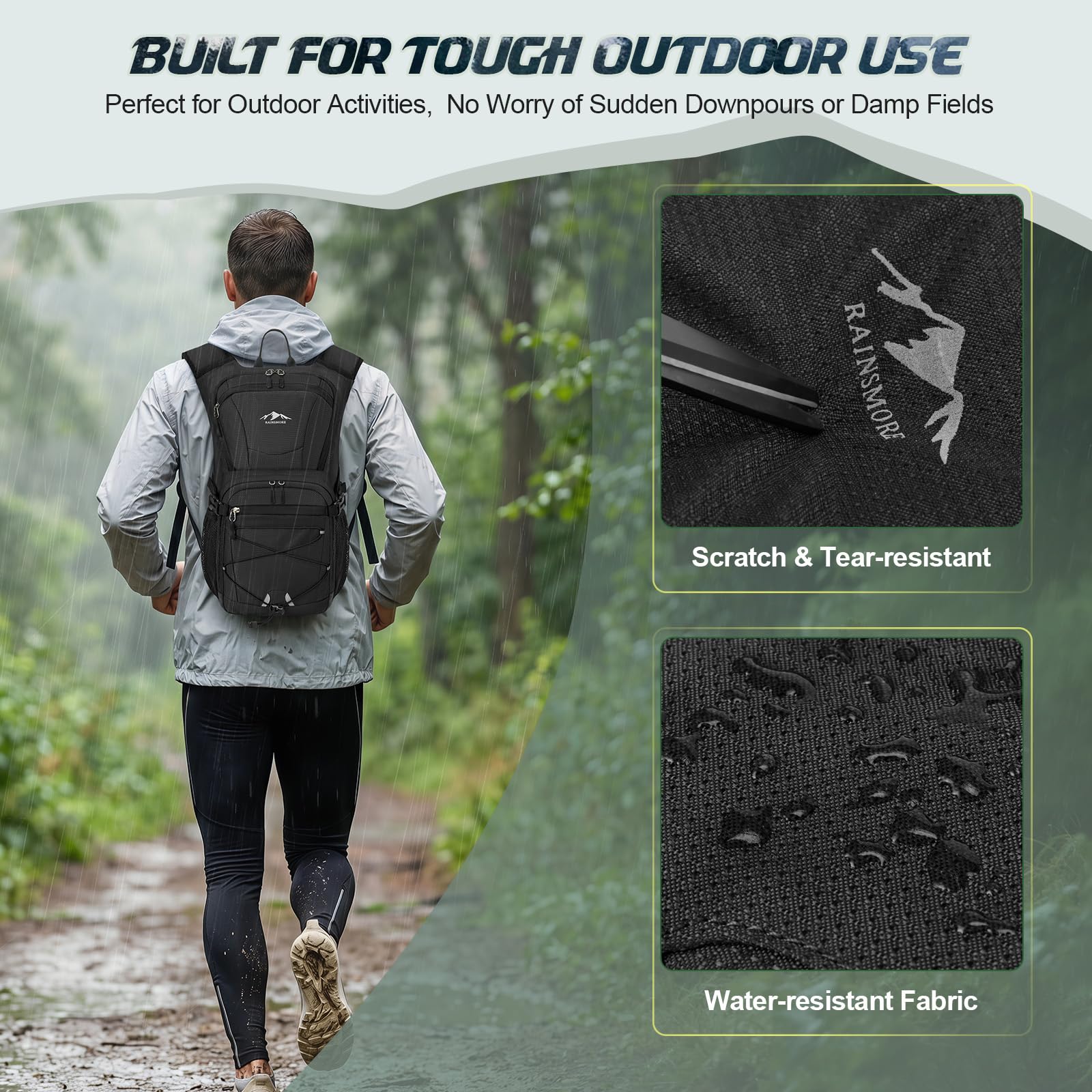 RAINSMORE Trinkrucksack mit 2L Trinkblase Leichter Wanderrucksack Rucksack mit Trinksystem für Herren Damen Fahrradrucksack Laufrucksack Hydration Rucksack zum Klettern Biken Bergsteigen