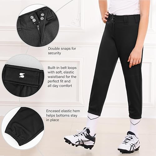 Miniatura 4 de Stelle Pantalones de sóftbol para niñas, pantalones de béisbol para jóvenes, pantalones de lanzamiento rápido con bolsillos, camiseta para niños