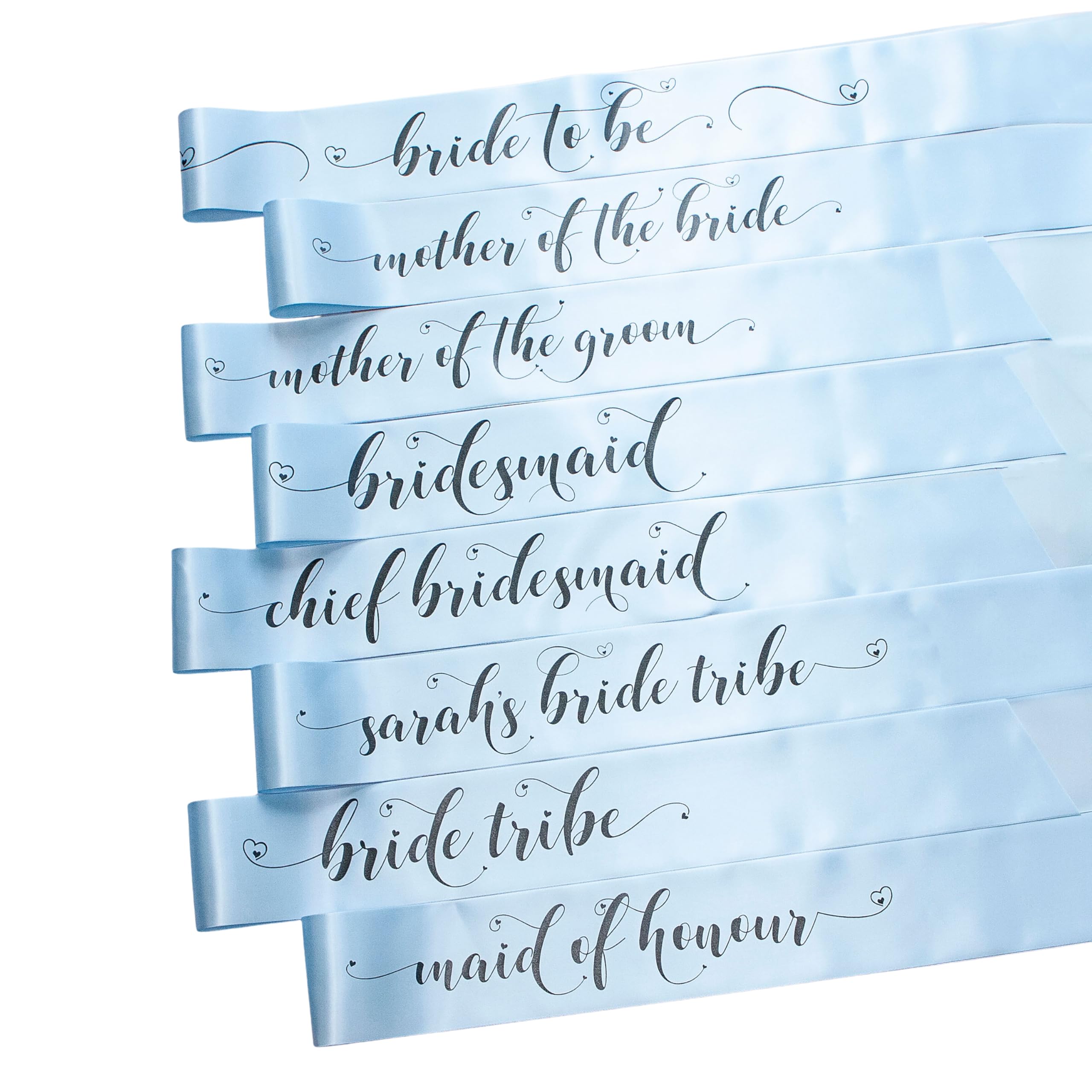 Pastel Blue Bride Tribe Sashes, Hen Party Sash, Adjustable, Standard and Plus Size