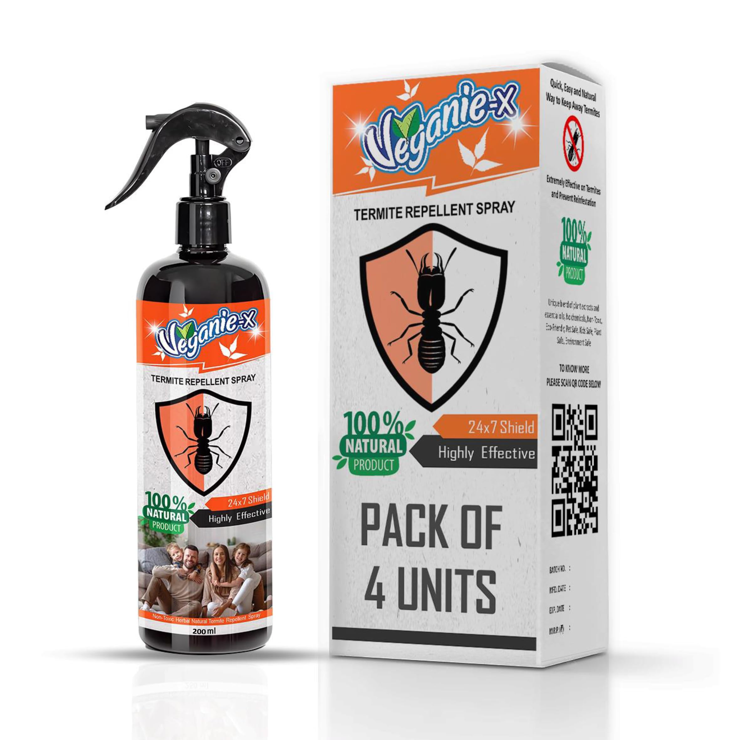 Veganie-X Termite Repellent Spray- Natural, Herbal Termite killer for Long Lasting Performance, Instant Action, Organic Insect Repellent With Pleasant Fregrance | Kids Safe Pet Safe (4 Units, 200 ml) (B0CVFPND2V) Amazon Price History, Amazon Price Tracker