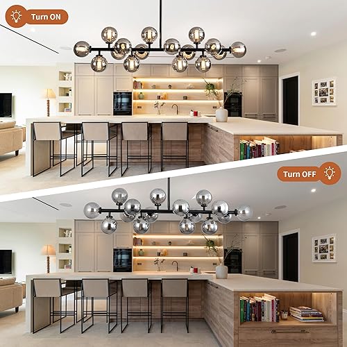 Miniatura 5 de Lámpara de araña moderna Sputnik Earth de cristal, accesorio negro de estilo de mediados de siglo de 39 pulgadas, lámpara de techo semiempotrada,