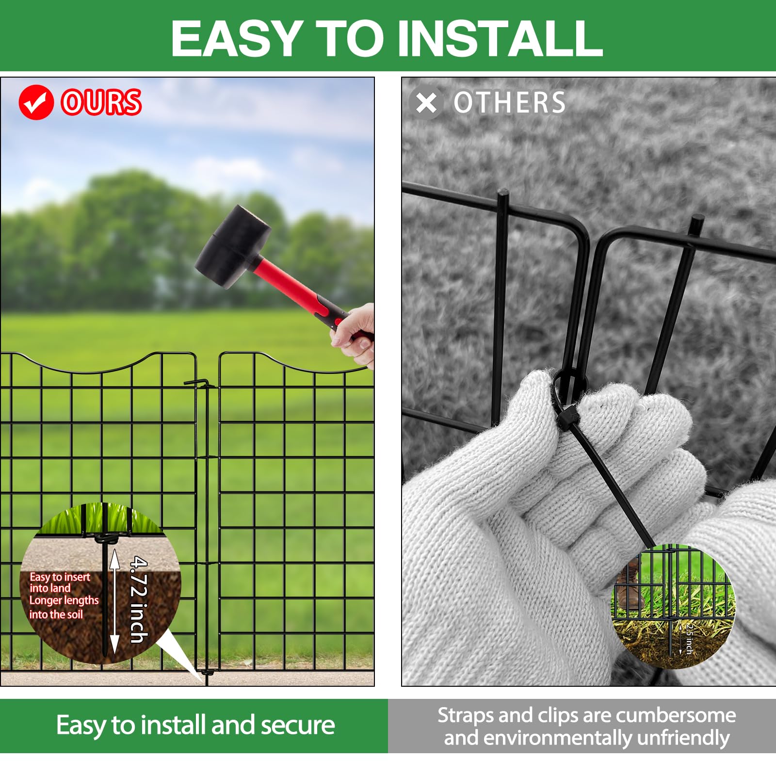 GILPWA Decorative Garden Fence Panel Outdoor, 6 Panels 17 in(H) X 7ft(L), Animal Barrier Fence for Yard, Animal Ground Stakes Fencing for Garden, Patio, Flower Bed Black