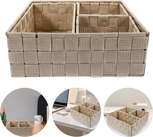 Miniatura 5 de LIFKOME 4 cajas de almacenamiento tejida cesta de almacenamiento de estante cesta de almacenamiento cesta de almacenamiento de mimbre cestas tejidas