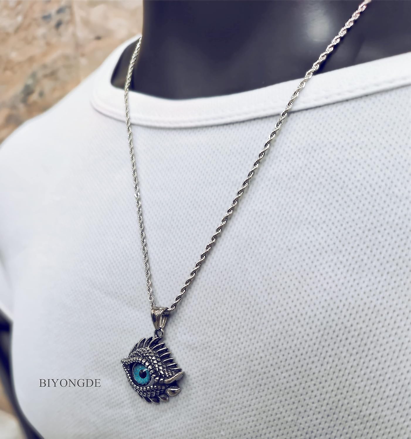 Stainless Steel Vintage Dragon Eye Evil Eye Protection amulet jewelry Pendant Necklace for Men Women, 24 in Chain - Image 2