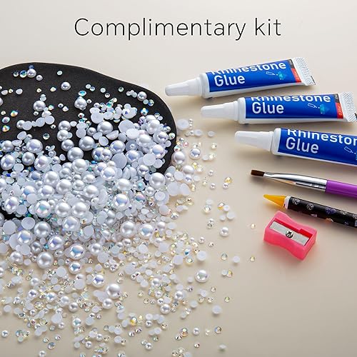 Miniatura 2 de Diamantes de imitación de perlas blancas de 5.64 oz con parte trasera plana para manualidades, tamaño mixto de 0.116 pulgadas a 0.394 pulgadas,