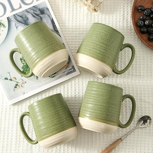 Miniatura 5 de Juego de 4 tazas de café grandes de cerámica  Juego de 4 tazas de café con leche de porcelana de 15 onzas con asa, perfectas para capuchino, té,