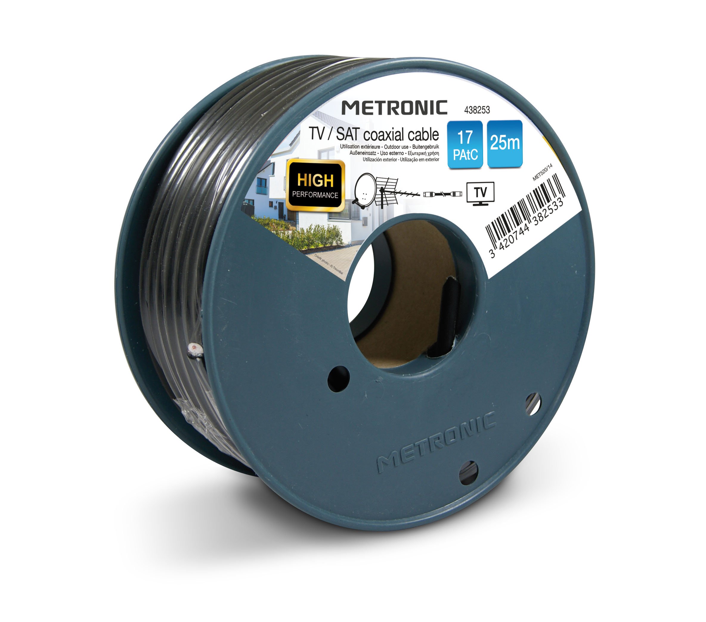 Metronic Pack Antenne TV extérieure UHF 13 éléments + Câble coaxial TV/Sat prêt à connecter – Réception TNT HD, Installation extérieure, Solution complète de raccordement