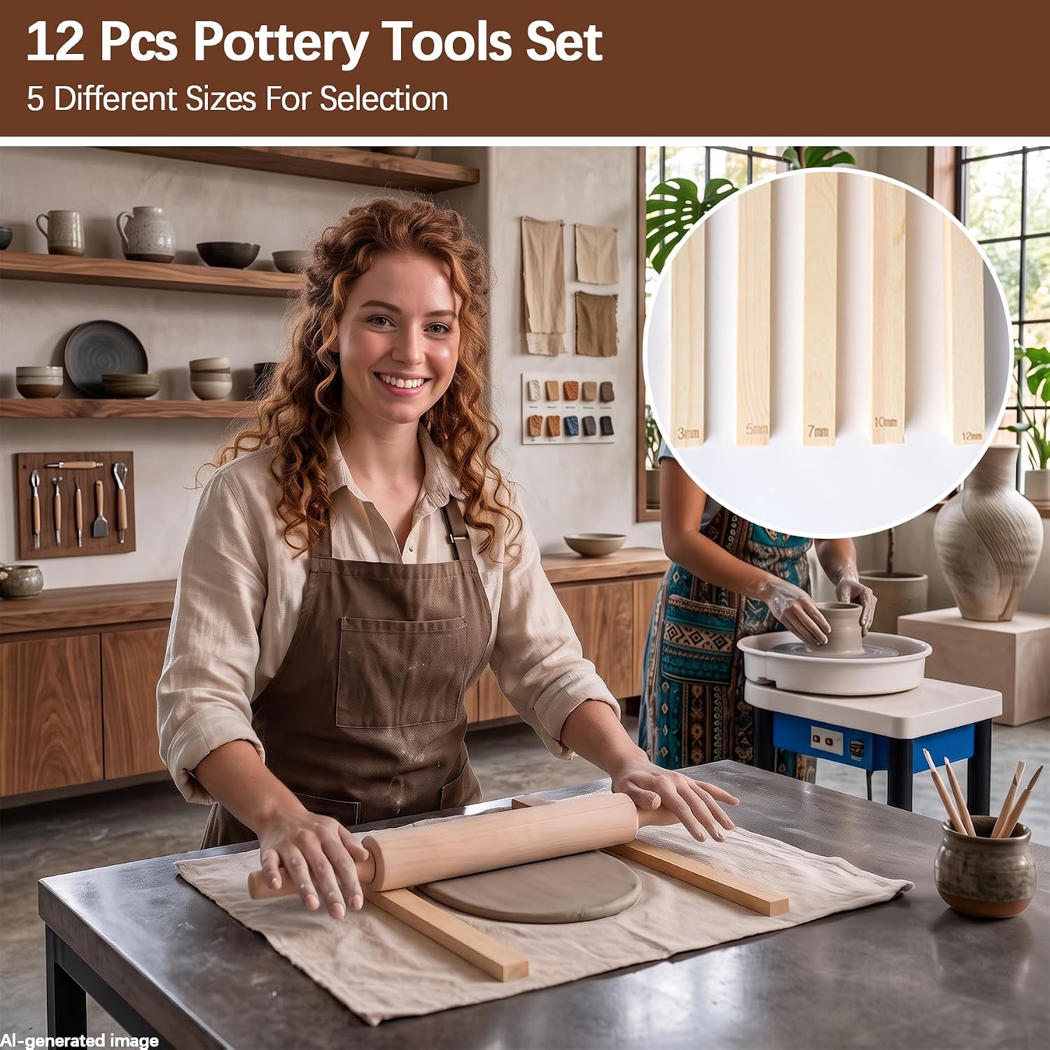 12 Pcs Pottery Tools Kit for Clay Pottery Rolling Pin Guide