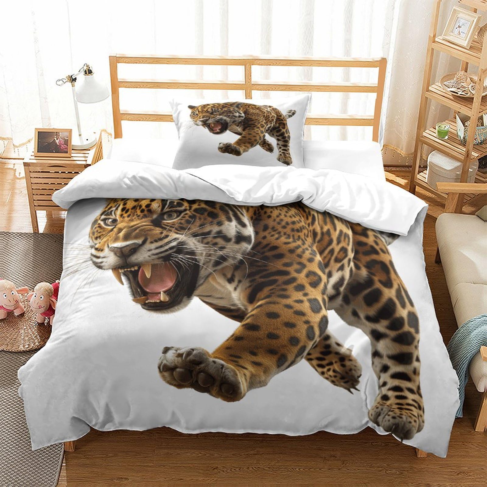 P1s9u7w5y Jaguar-1 3D Printed Wild Leopard Animal Duvet Cover Set 3Pcs Microfiber Jungle Bedding Set Single（135X200cm）