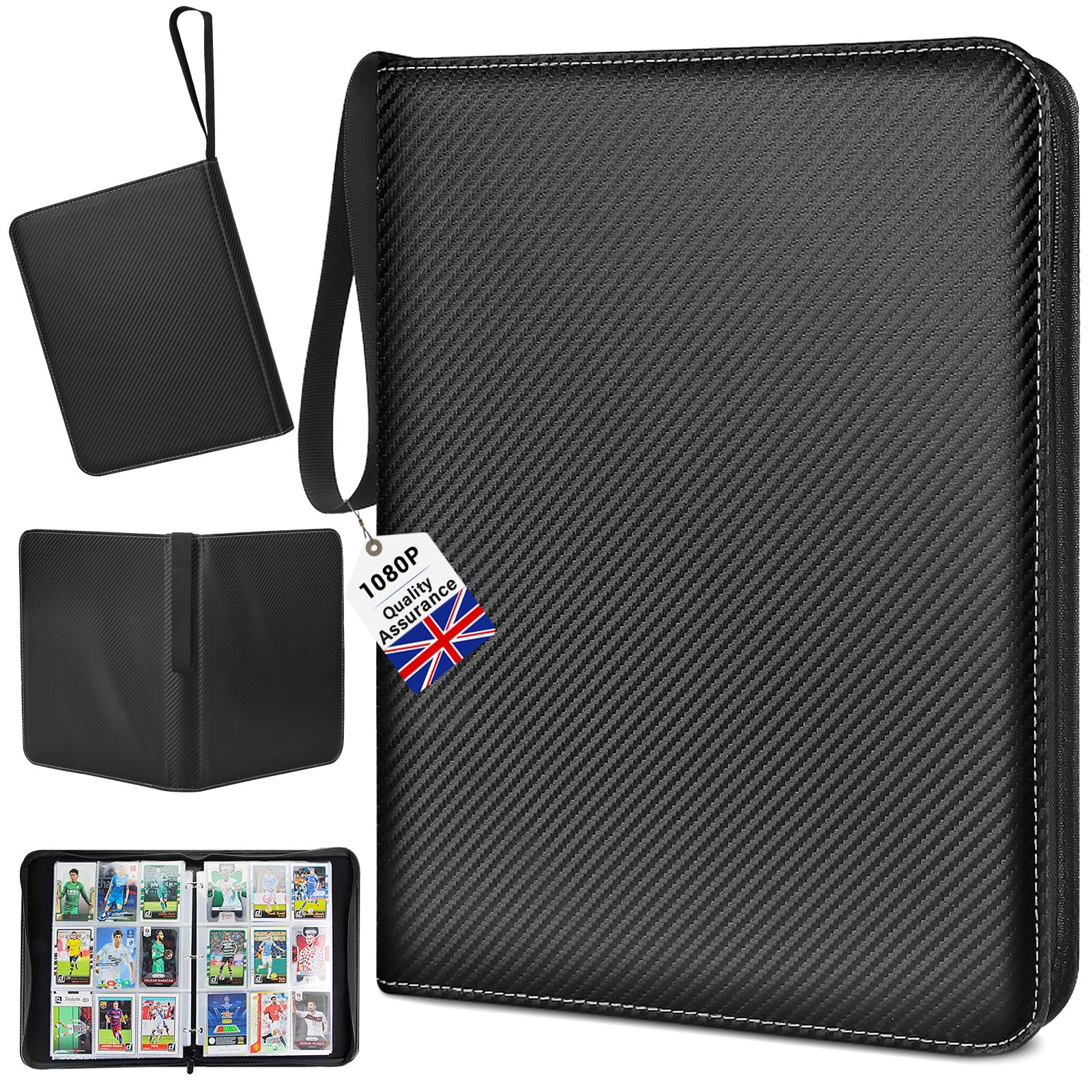 VZOXL Trading Card Binder 1080 Cards, 9 Pocket Card Binder, Large capacity Card Collection Folder with 60 Removable Sleeves, Book Folder Storage Organizer for Boys Girls (Black)