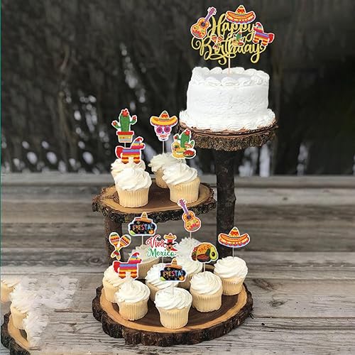 Miniatura 6 de Paquete de 41 decoraciones para tartas de fiesta de cumpleaños, guitarra, cactus, burro, palillos para pastel de pimienta para fiesta mexicana, baby