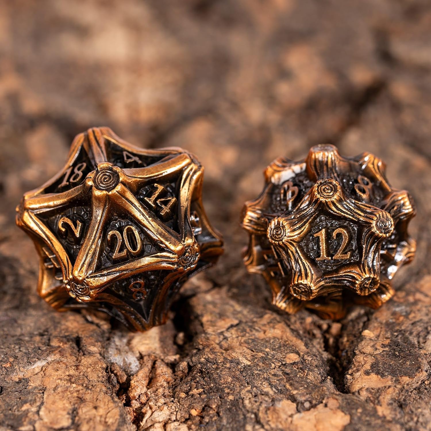 Metal Dice Set D&D Polyhedral Metal DND Dice Set with Leather Pouch for Role Playing Games and Other Tabletop Games(Ancient Golden)