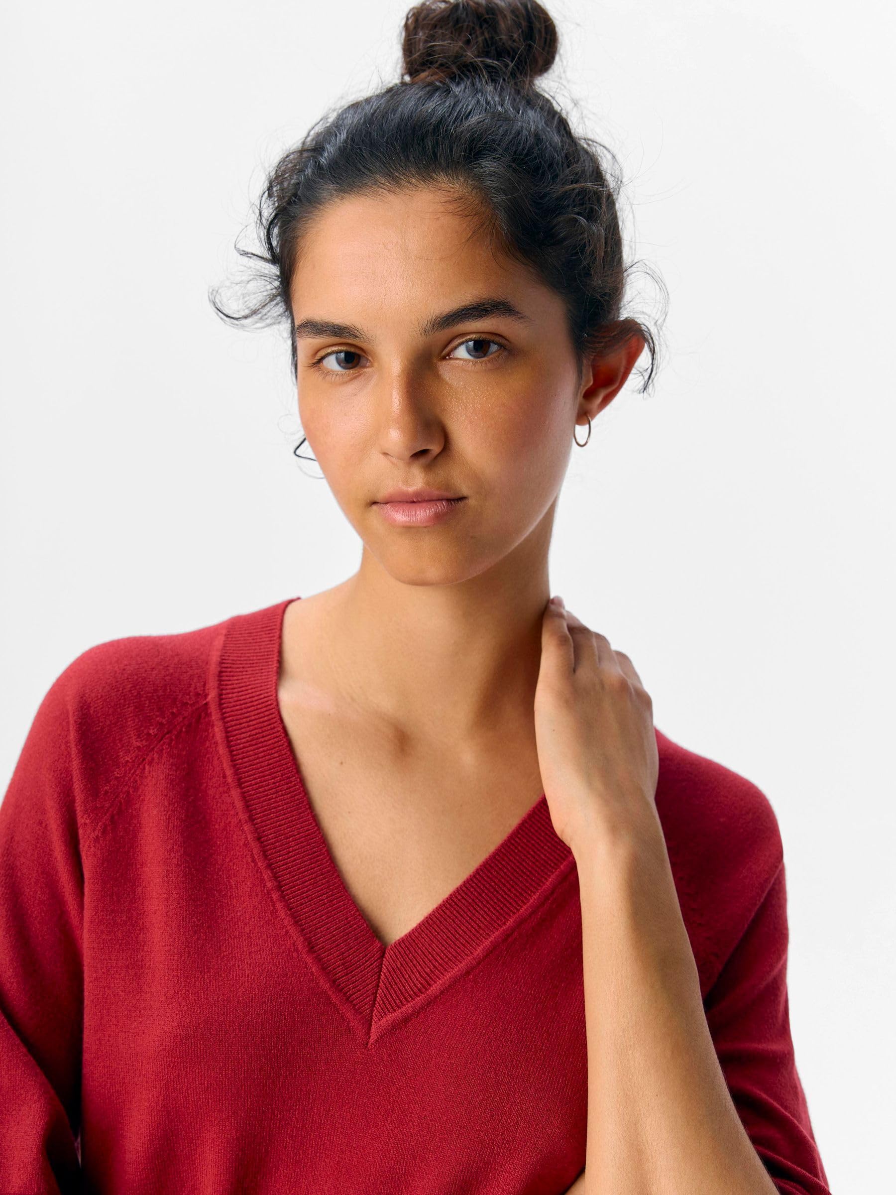 Objthess 2/4 Lo V-Neck Knit Top Noos, Karanda Red, M