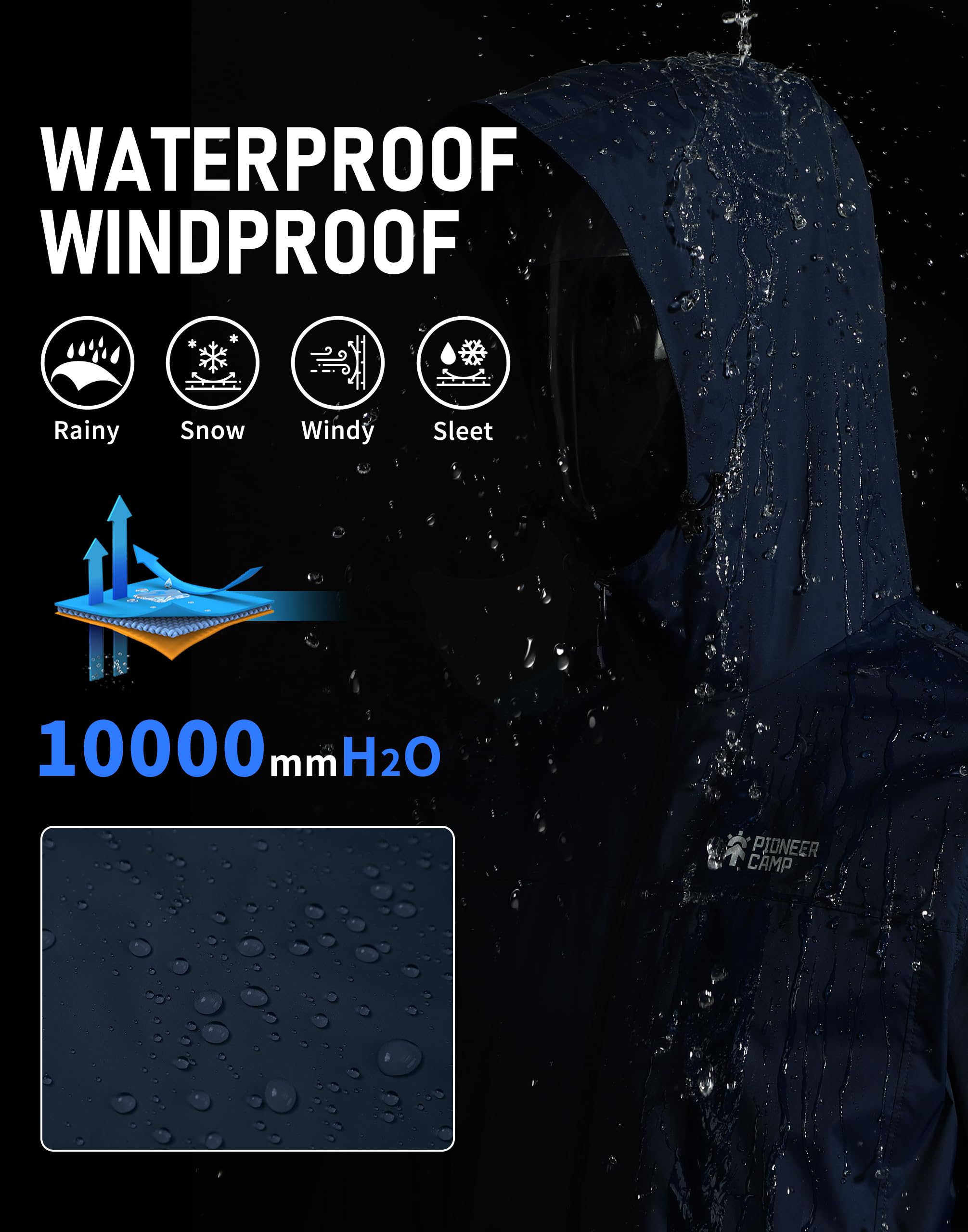 Pioneer Camp Veste Imperméable Homme Coupe-Vent - Veste de Pluie Homme Respirante avec Capuche - Imperméable Windproof Outdoor pour Randonnée, Camping, Vélo