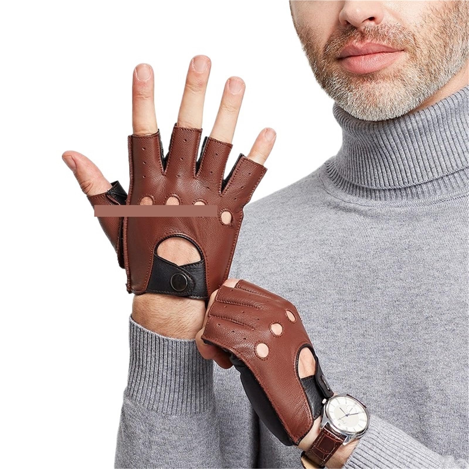 Guanti da Guida in Pelle Guanti da uomo in pelle a mezza dita sottili primaverili, guida e equitazione, Luvas Guantes