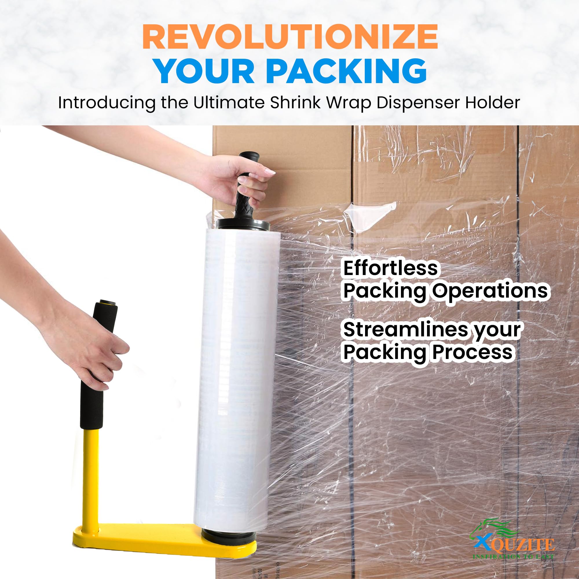 XQUZITE Adjustable Heavy Duty Stretch Film & Plastic Wrap Dispenser – Shrink Wrap Handle for 18