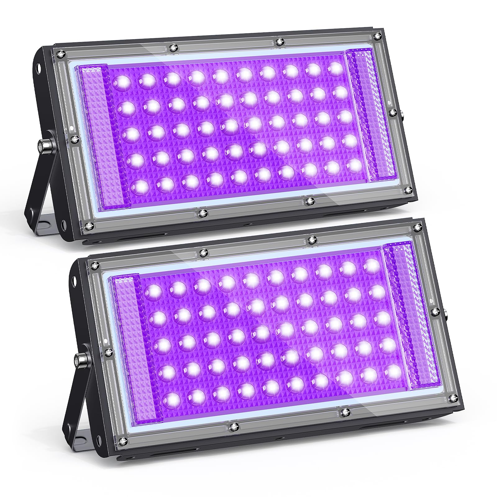 GKT 2pcs 50W Schwarzlicht Strahler, Schwarzlichtlampe, 385-400nm Schwarzlicht, Geeignet für Halloween, Weihnachten, Fluoreszenz-Party,UV Harzaushärtungslicht, Uran Glas Display