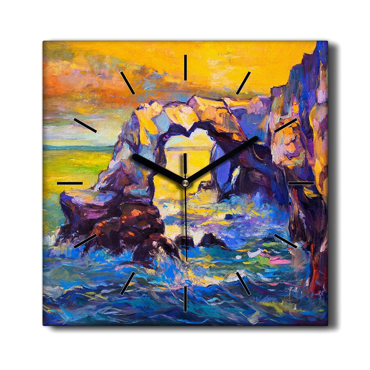 Horloge sur Toile Décoration Horloge Murale sans tic-tac Coucher de Soleil Salon 30x30
