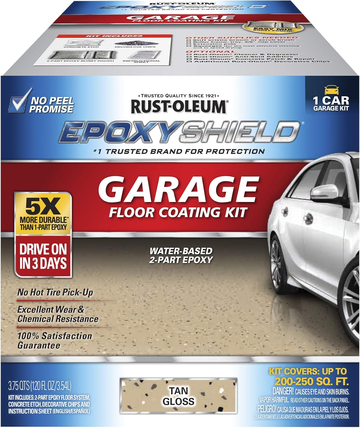 Rust-Oleum 251966 EPOXYSHIELD Garage Floor Coating Kit, 1 Car, Gloss Tan
