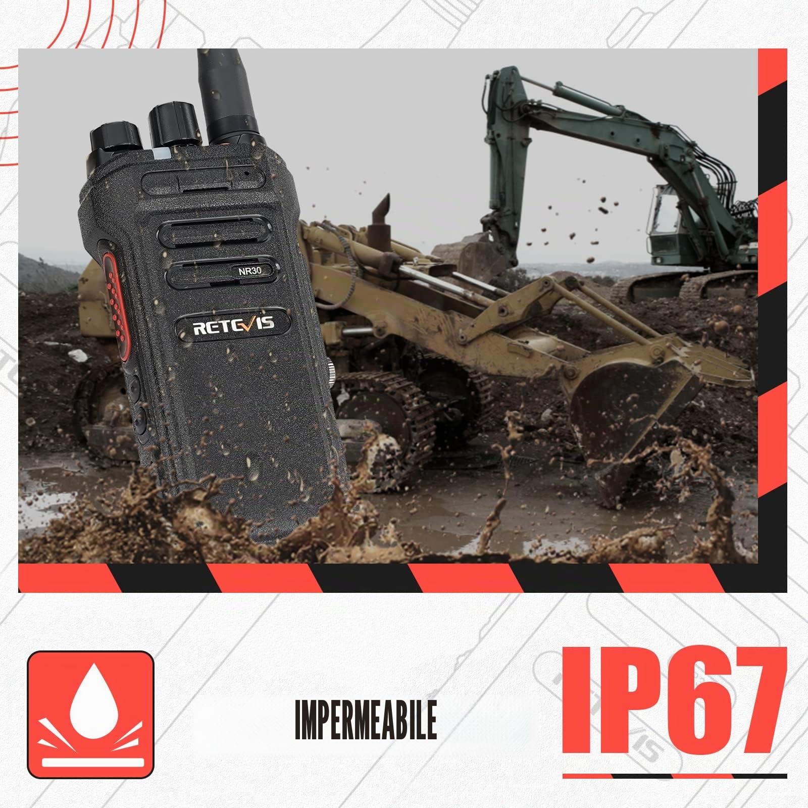 Retevis NR630 Walkie Talkie, Radio Ricetrasmittenti Impermeabile IP67, Lungo Raggio, Chiamata di Gruppo, 2800 mAh Ricaricabile Walkie Talkie per Adulti per Cantiere, Appaltatore (Nero, 3 Pezzi)