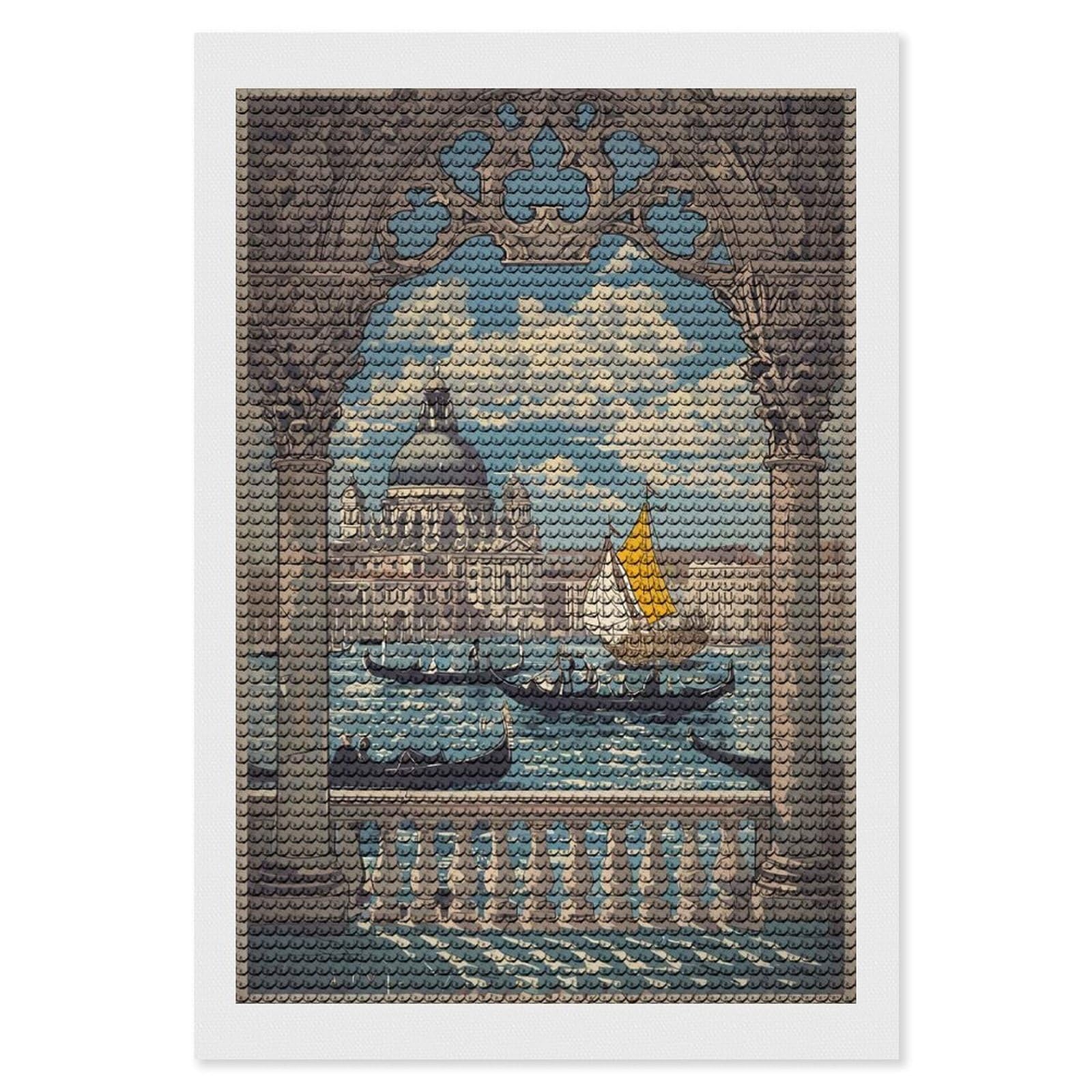 Junmoney Venice Gondola Scene DIY Diamond Art Canvas Kit 8"x12", for Teens, Finish and Display, Holiday Gift Idea, Vintage Style Decor