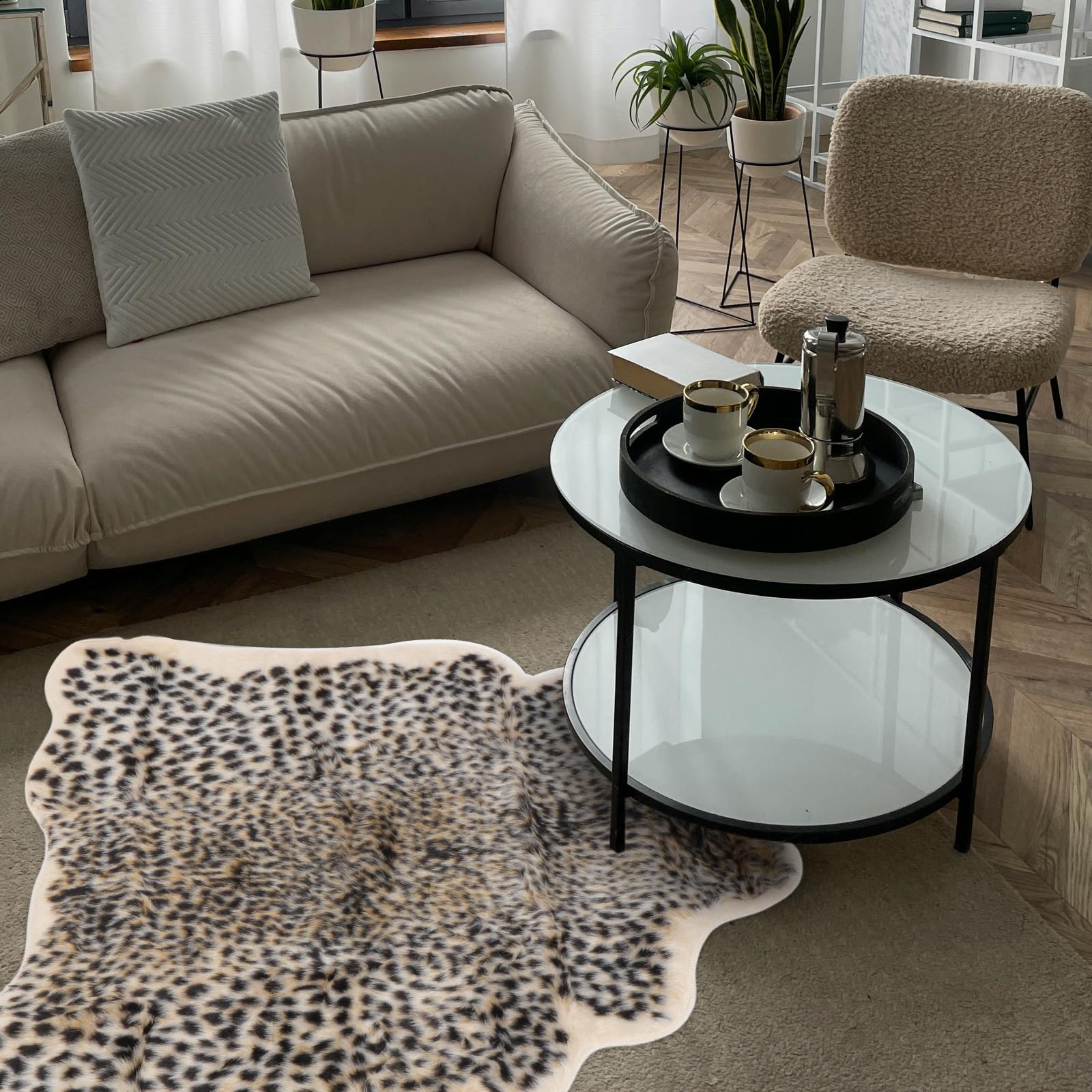 Amosfun - Tappeto Leopardato con Stampa Leopardata Artificiale, Tappeto Leopardato per casa, Ufficio, Soggiorno, Sala da Pranzo, Regalo