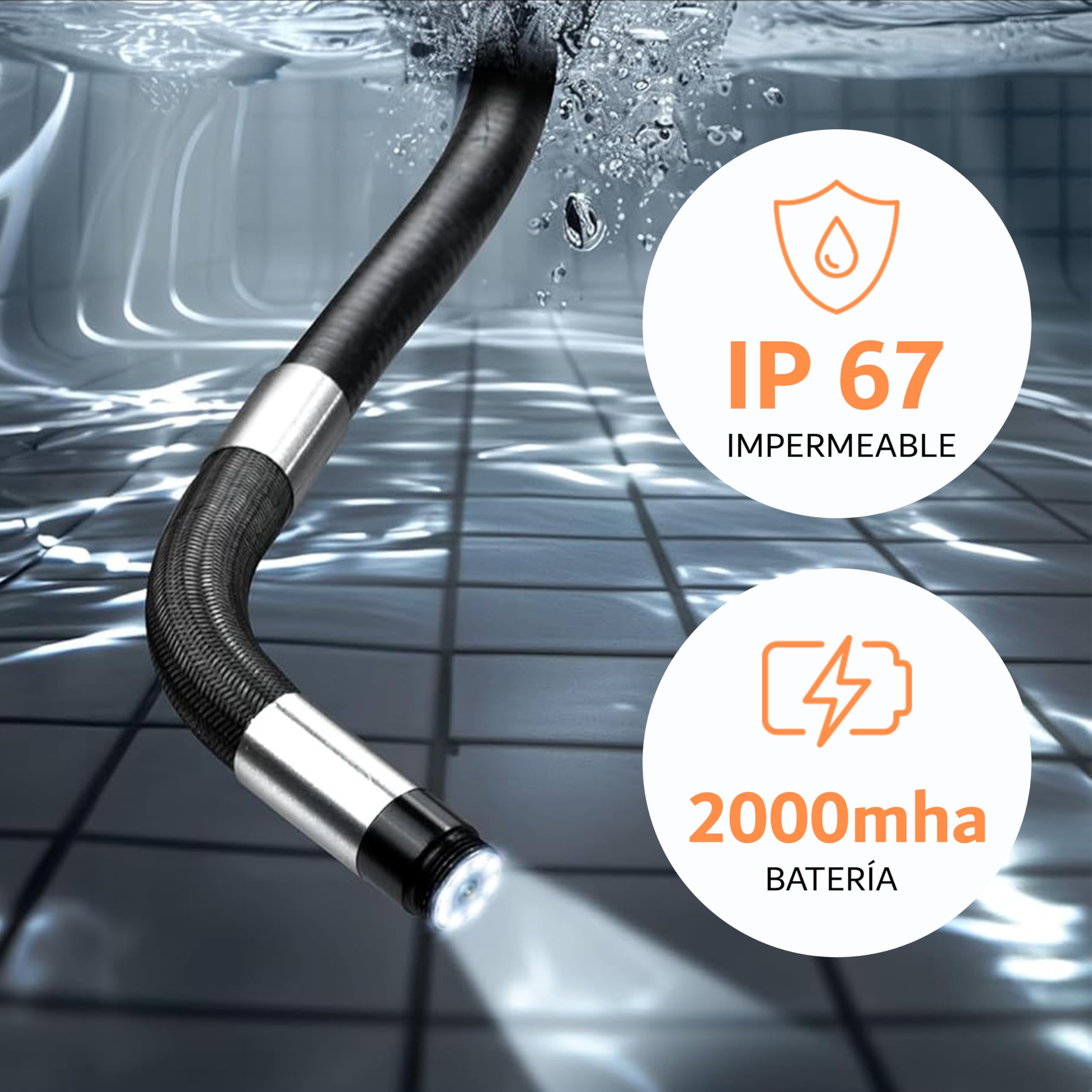 Valuefind Camara endoscopica Profesional Cabezal orientable a 360º endoscopio para inspeccion de tuberias/canalisacion mecanicos/fontaneros Cable de 1 m autofocus + lampara Frontal Manos Libres
